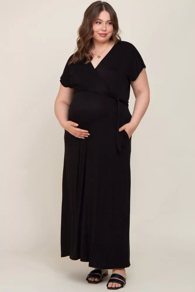 Black Basic Maternity Plus Wrap Maxi Dress