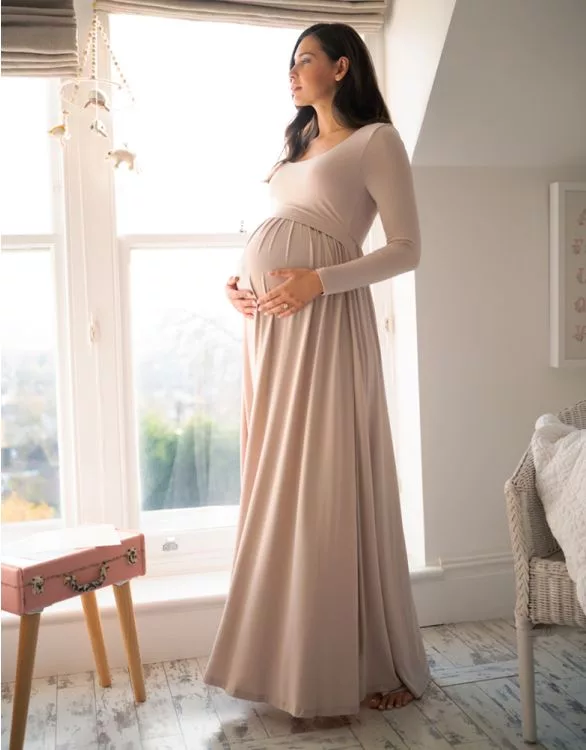 Long Sleeve Maternity to Nursing Maxi Dress â€“ Blush