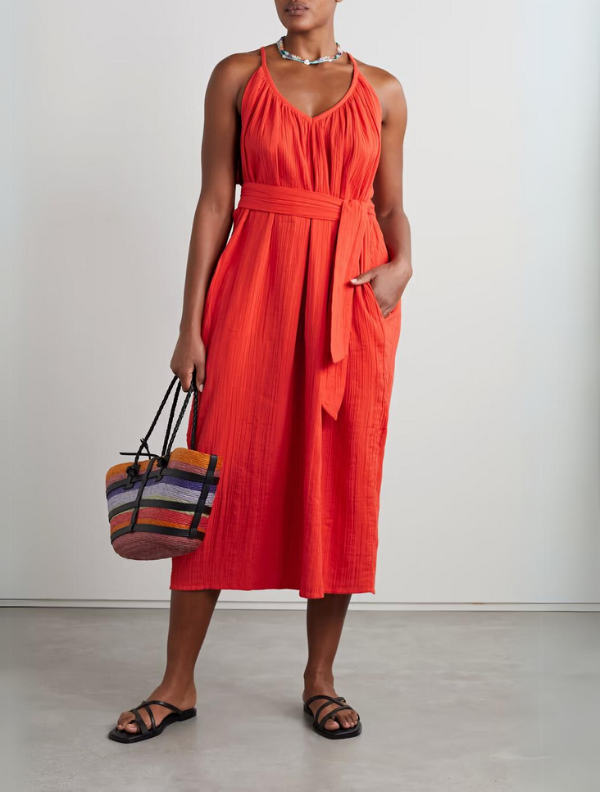 + net sustain sydney belted organic cotton-crepon midi dress Orange