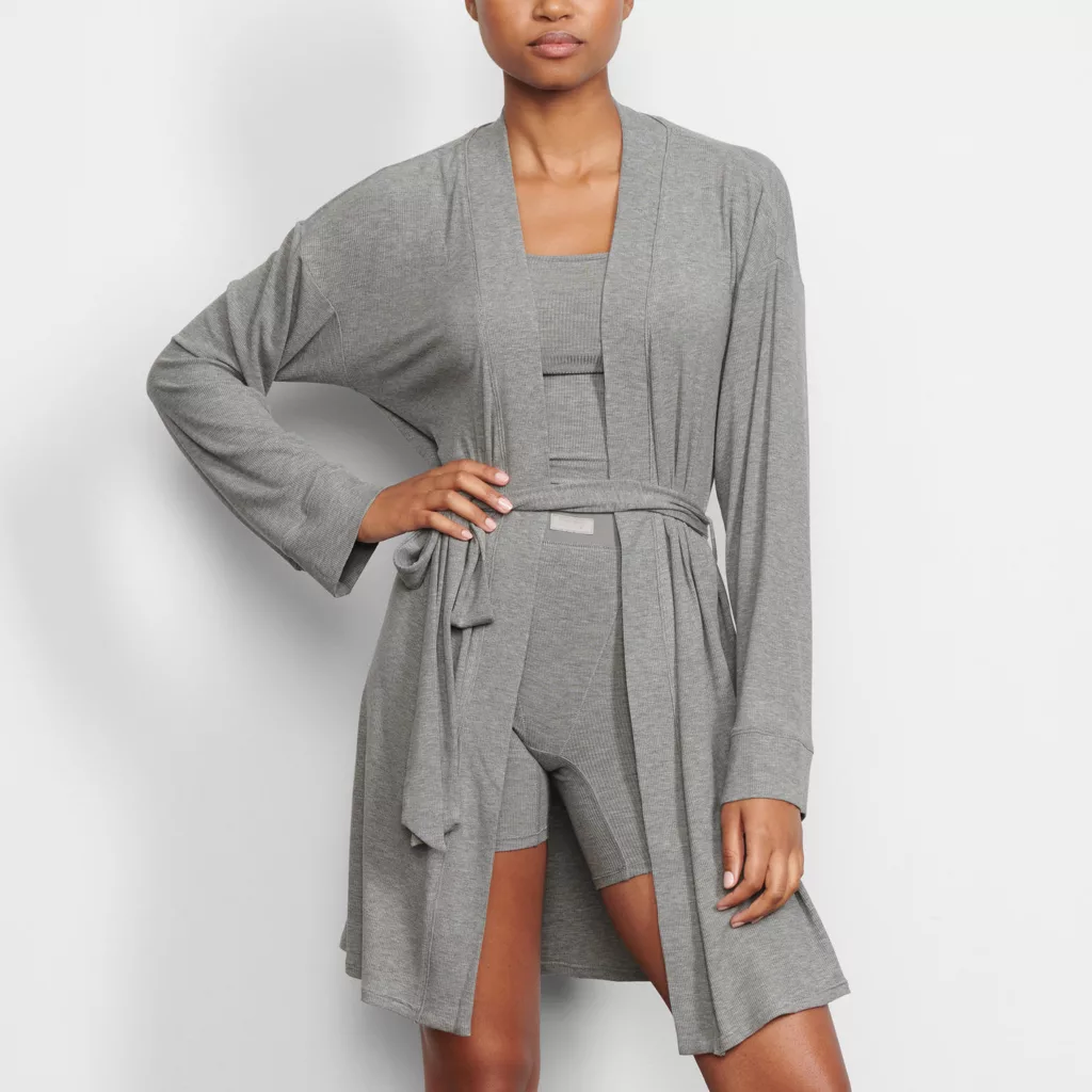 Soft lounge robe heather grey