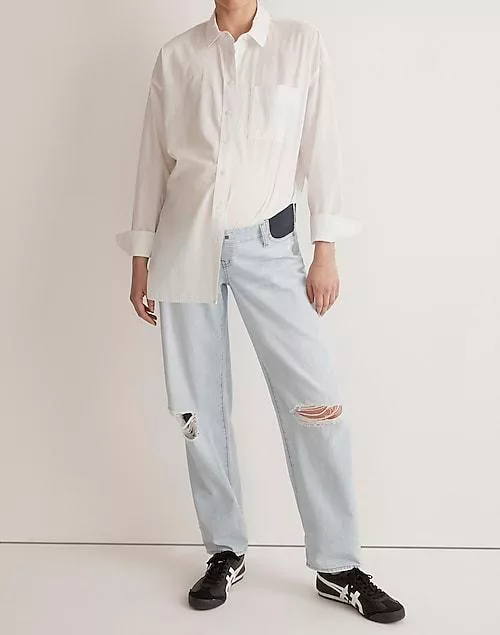 The maternity side-panel slouchy boyjean in wrightlane wash: ripped edition
