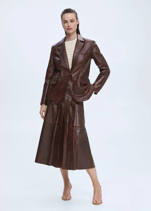 Worn-effect leather jacket Brown