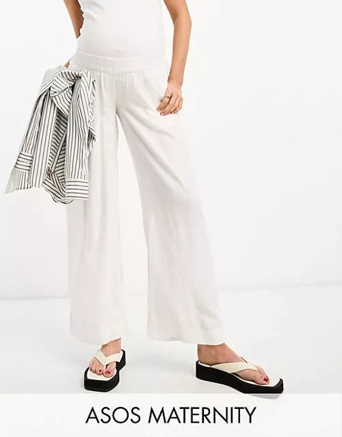 Asos design maternity linen pull-on pants in off white