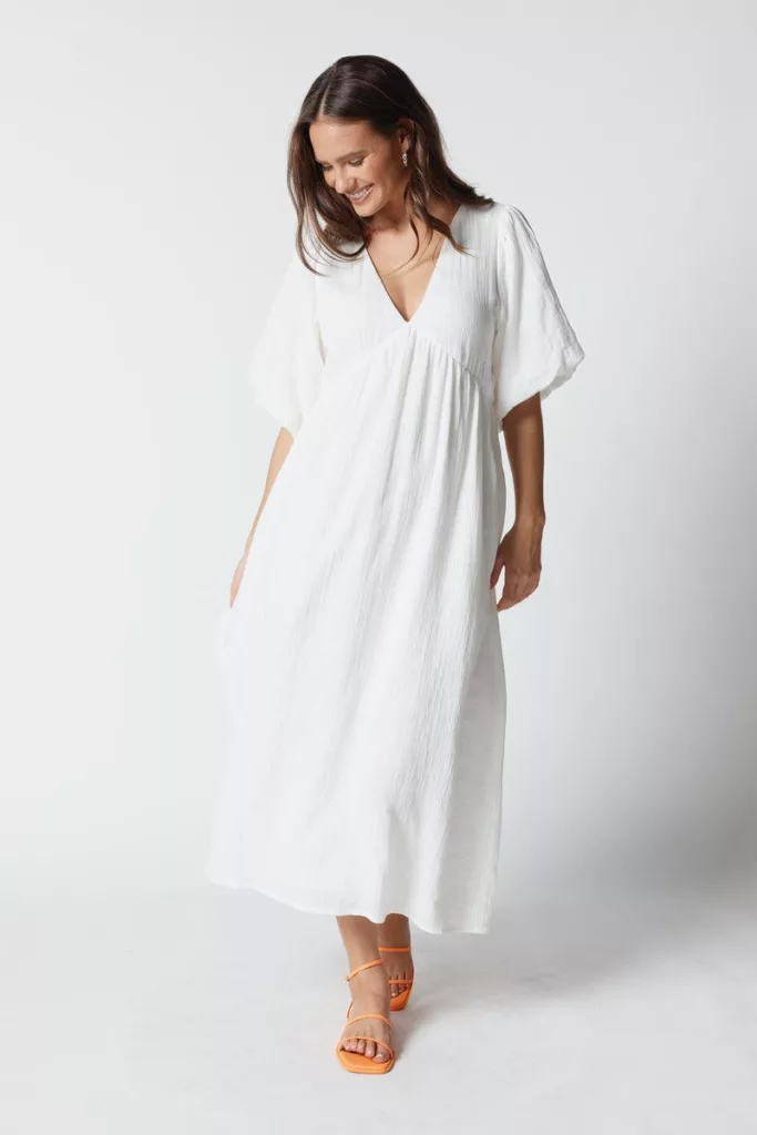 Amalfi babydoll midi dress - white