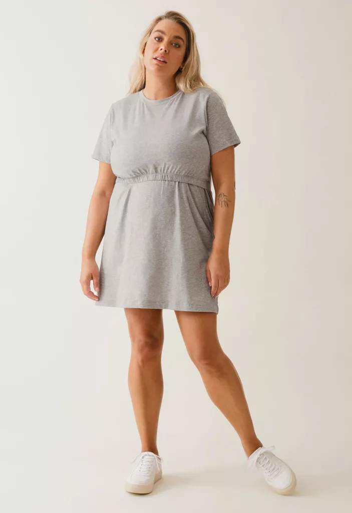 Jersey Maternity Dress With Nursing Access Grey Melange