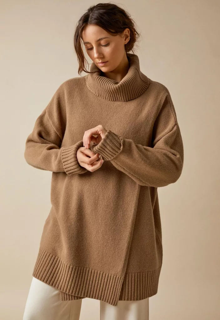 Oversized Wool Sweater With Nursing Access Camel