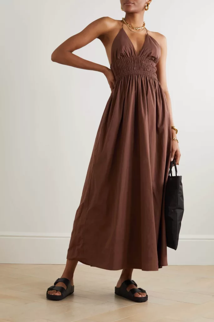 Bisetta organic cotton-voile maxi dress Brown