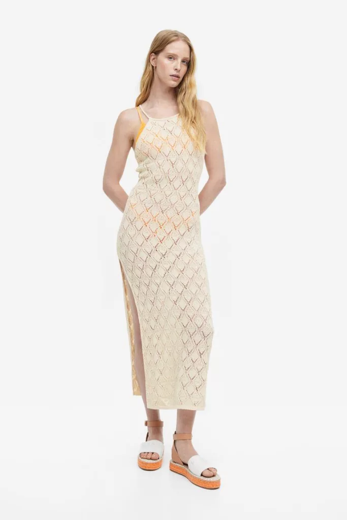 Crochet-Look Beach Dress Light Beige