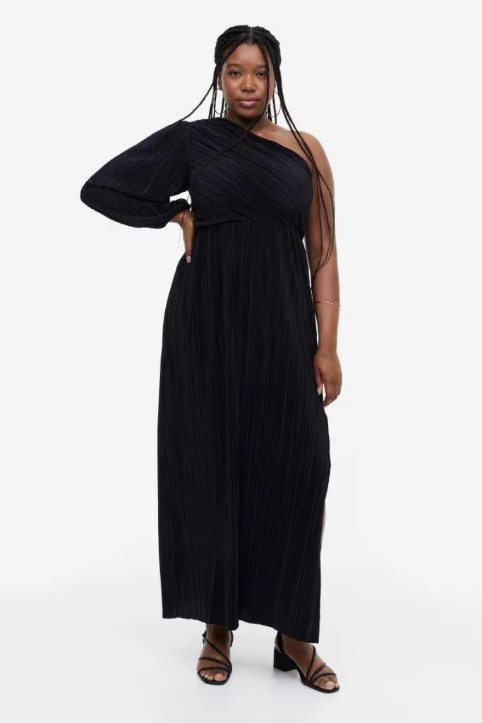 H&M+ Pleated One-Shoulder Dress Black