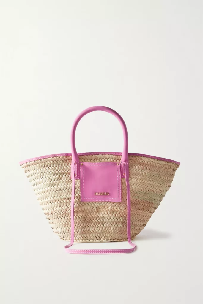 Le Panier Soli Embellished Leather-Trimmed Raffia Tote Bright Pink