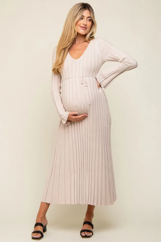 Taupe Ribbed Maternity Knit Maxi Dress