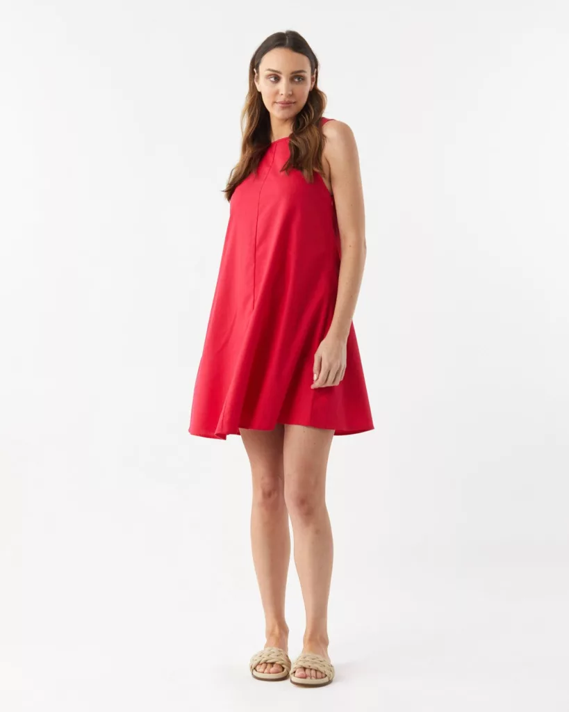 Chloe Linen Dress Cherry Red