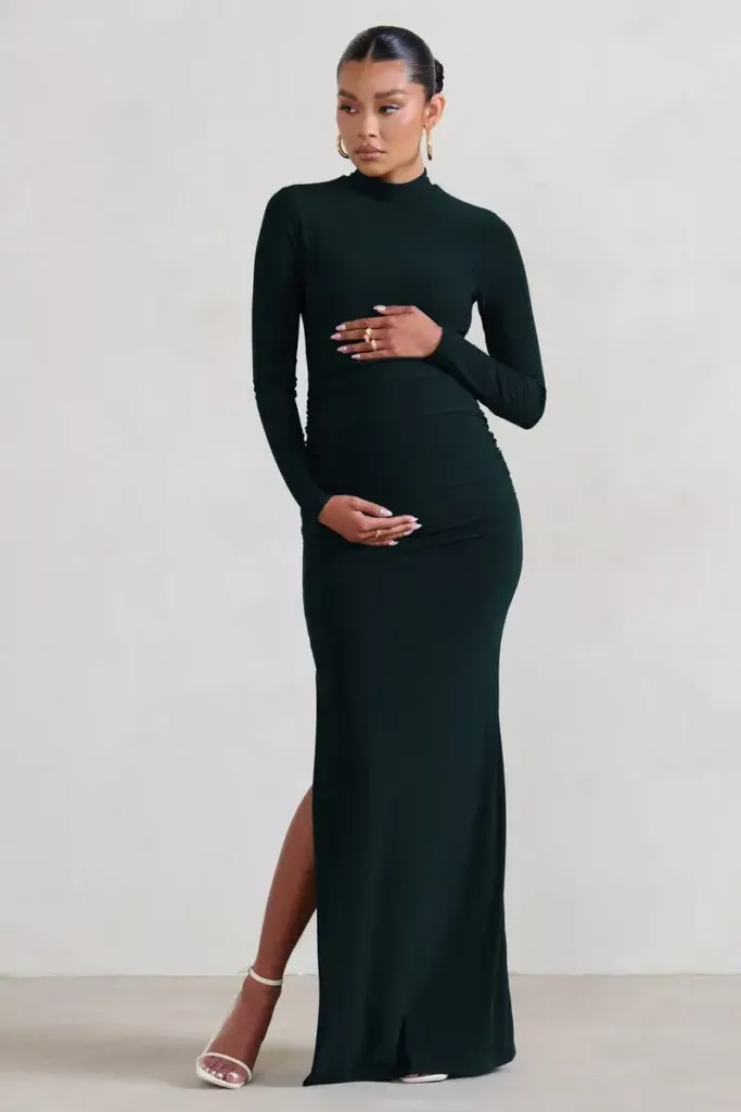Alejandra Black Maternity Long Sleeve High Neck Maxi Dress