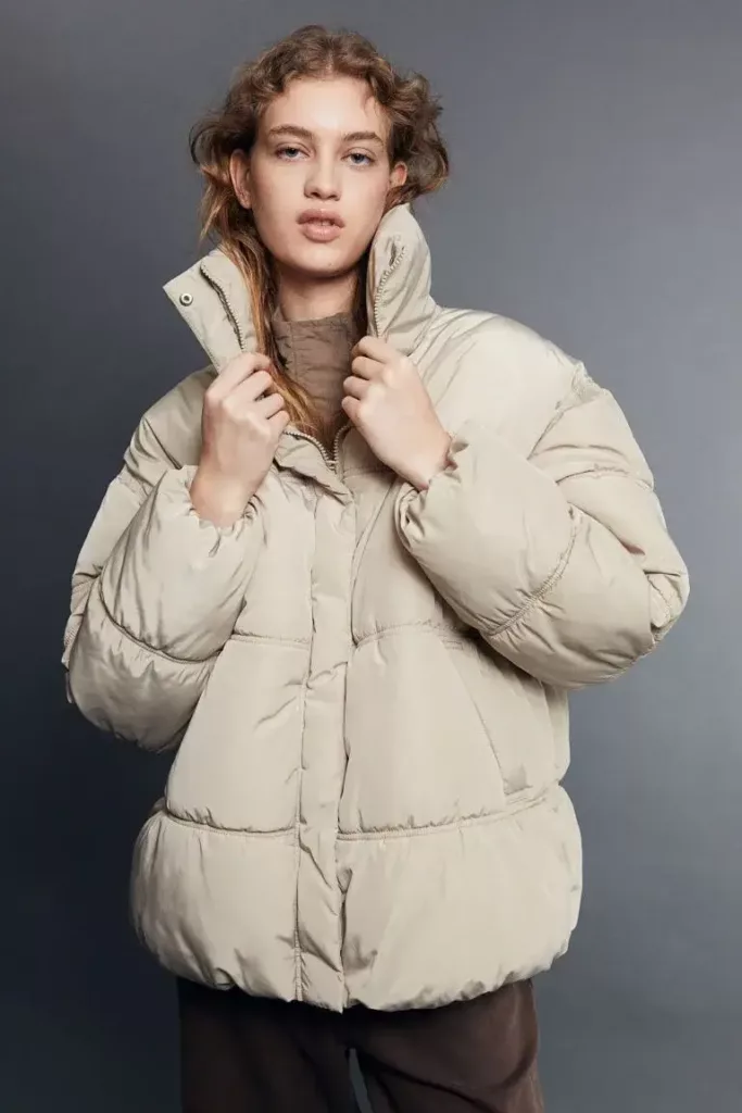 Quilted Puffer Jacket Light Beige
