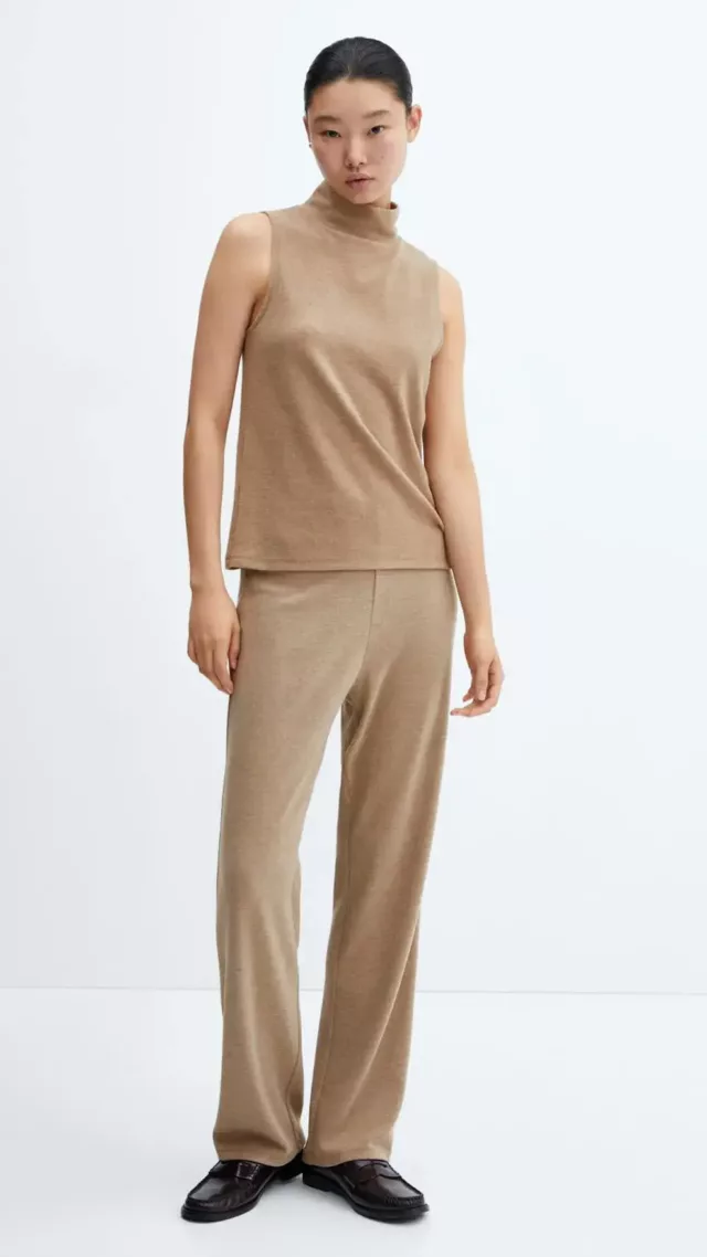 Mango straight knitted pants beige