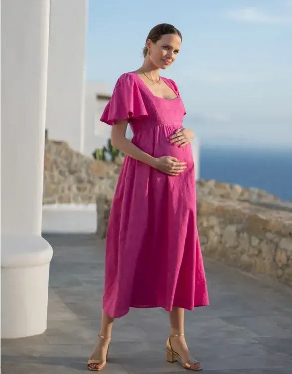 Seraphine fuchsia pink cotton broderie maternity nursing dress fuchsia pink cotton broderie maternity nursing dress