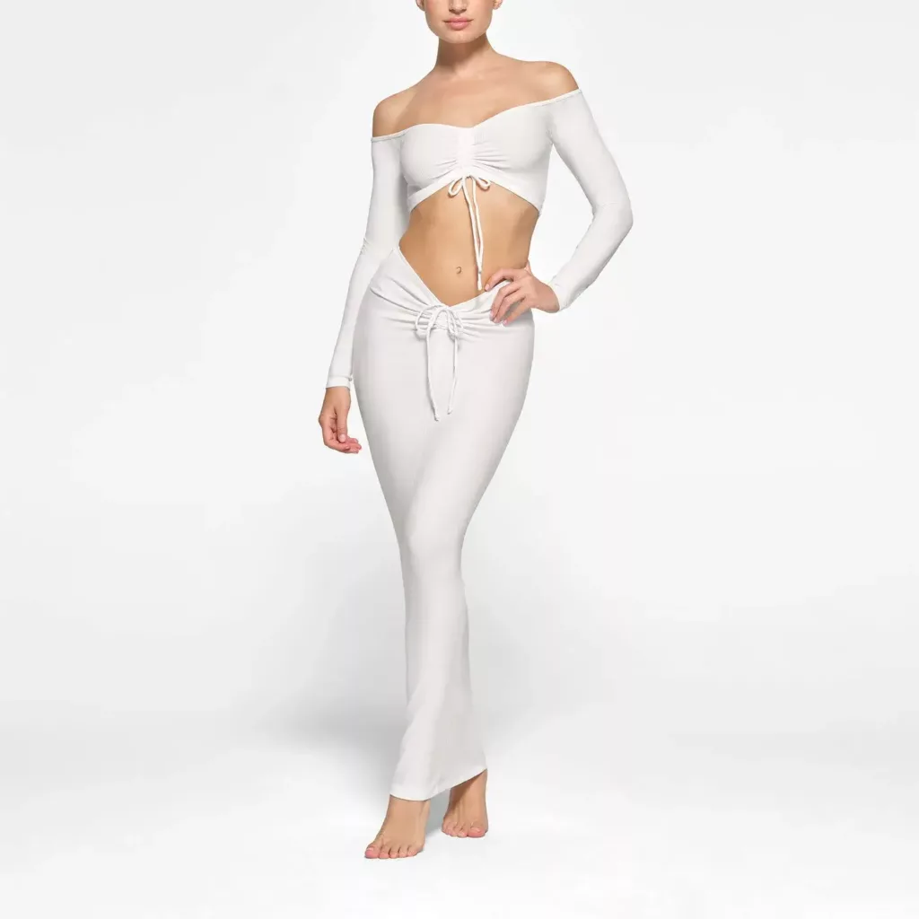 Ruched Long Sleeve Crop Top Marble