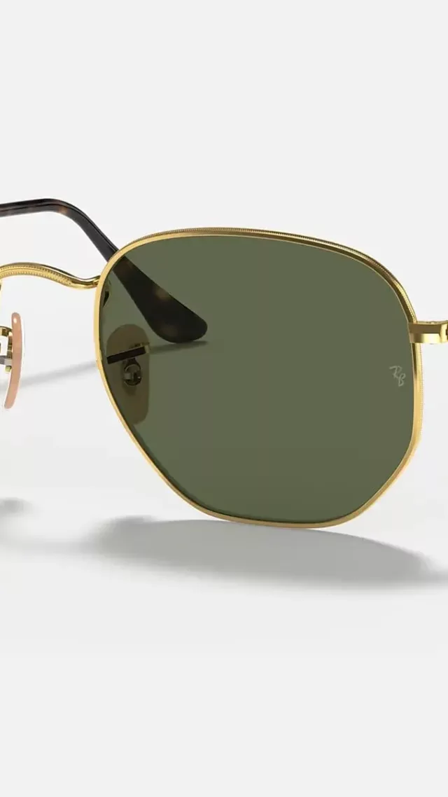 Ray ban hexagonal flat lenses sunglasses in gold and green