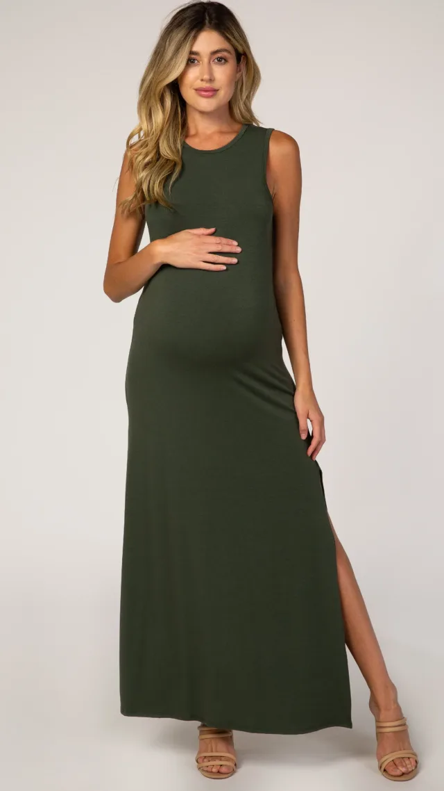 Pinkblush maternity olive side slit maternity maxi dress 1