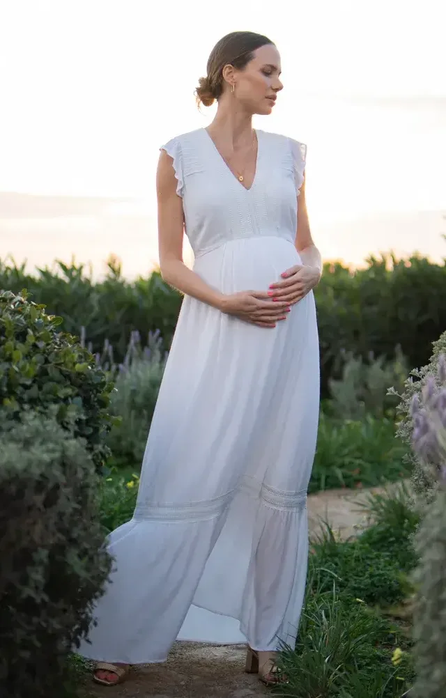Seraphine white boho lace maternity nursing maxi dress